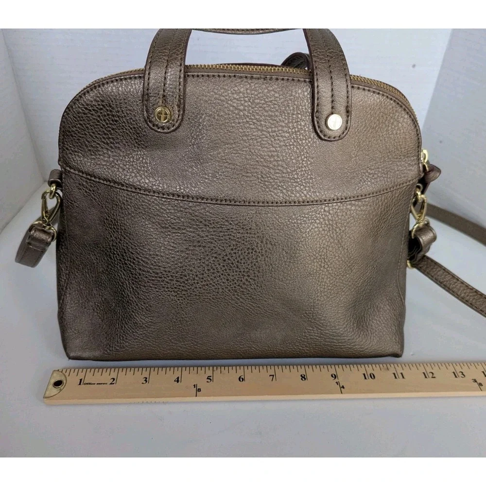 Gianni Bini Purse Satchel Gold Bronze Metall Pockets Zip Closure